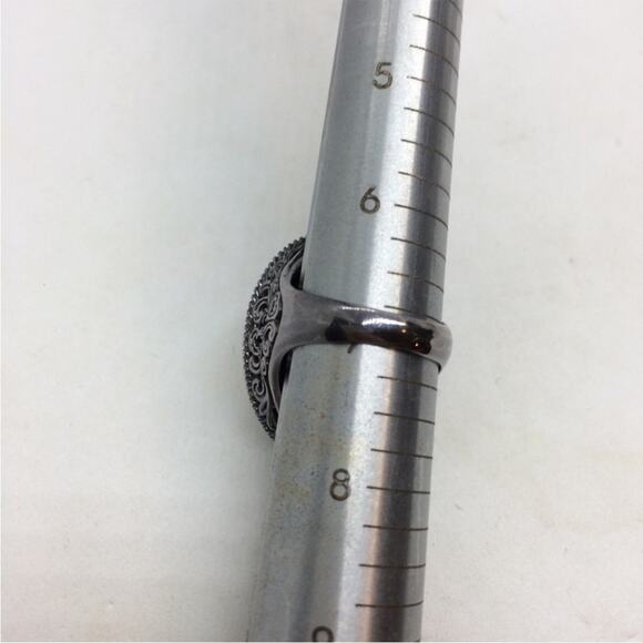 🌹 Vintage Heavy Gold Druzy Stone 925 Sterling Silver Chunky Oxidized Ring - Picture 11 of 11